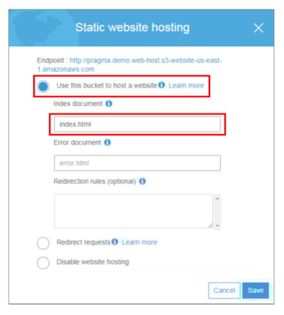 Configurar el bucket para hospedar la página web