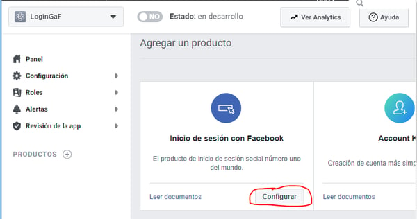 Configurara aplicación en Facebook